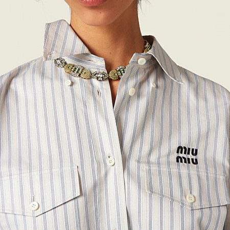 미우 MIUMIU 플랩포켓 스트라이프 릴렉스드 셔츠