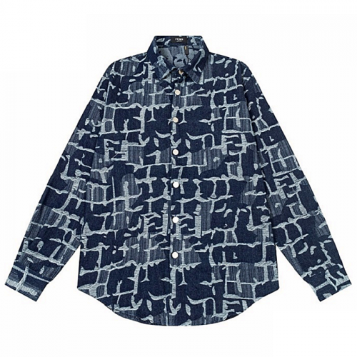 FENDI 프린지 로고드 데님 셔츠