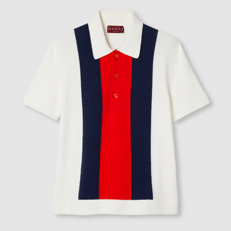GUCCI 웹스트라이프 테리 니트 폴로 셔츠