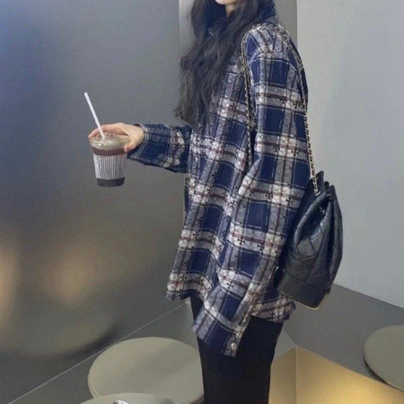 크롬*츠  CH 십자가 패치 버튼로고 체크 셔츠 - 남여공용