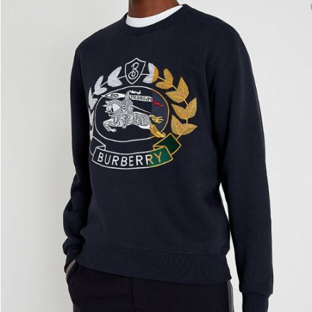 버*리 크레스트 로고 풀자수 스웻셔츠