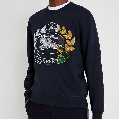 버*리 크레스트 로고 풀자수 스웻셔츠