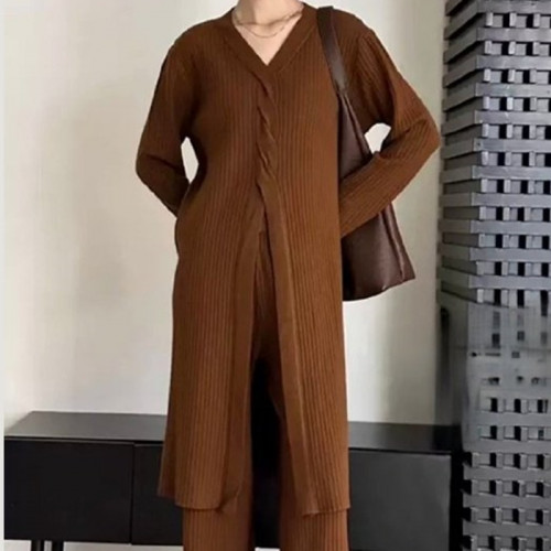 CHAN*L   꼬임 롱피스 바지 투피스 니트 세트 (802-3)