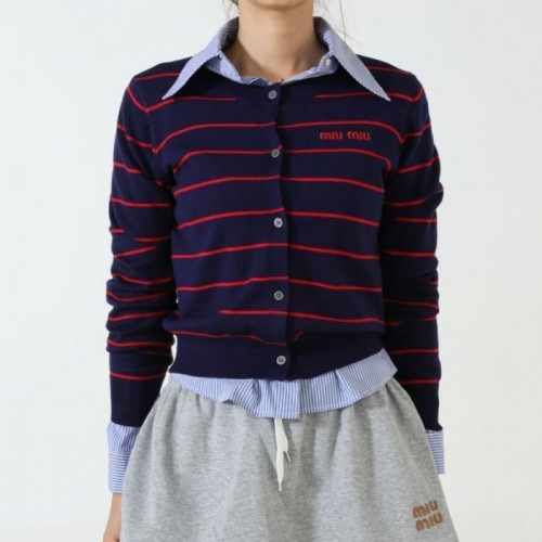 MIU M*U   스트라이프 울 니트 가디건