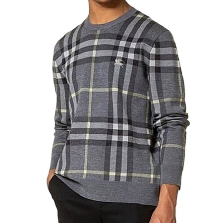 BURBERRY 패턴 체크 그레이 램스울 니트