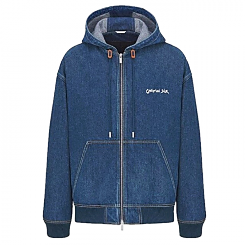 DIOR 태그 로고드 데님 후디드 자켓