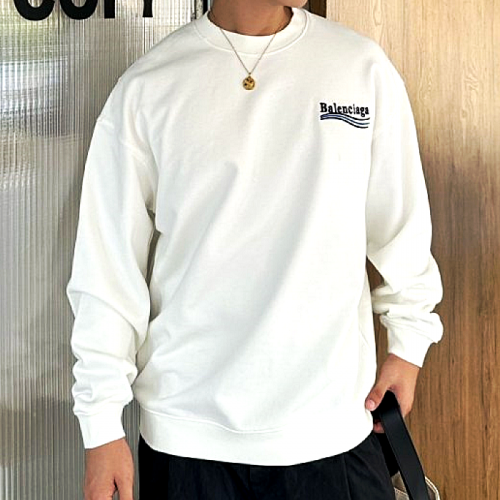 BALENCIAGA 웨이브 자수로고 스웻셔츠 - 화이트