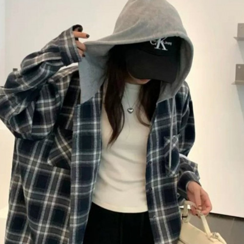 GUC*I   후드 체크 남방 (61224) 오버핏 아우터