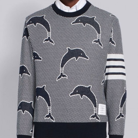 THOM BROW*E   24FW 네이비 코튼 돌핀 자카드 램스울 니트