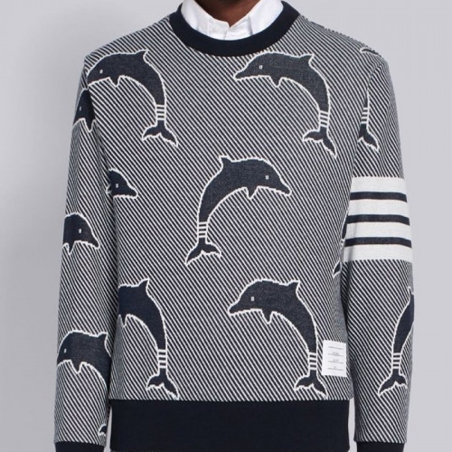 THOM BROW*E   24FW 네이비 코튼 돌핀 자카드 램스울 니트