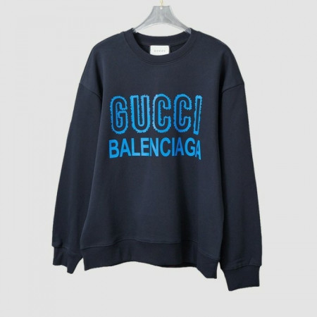 GUC*I x 발렌시*가   블루 페인팅 로고 스터치 맨투맨