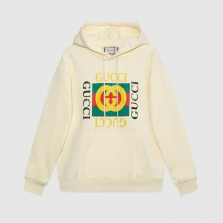 GUC*I   사각 빈티지로고 사각후드티 크림색