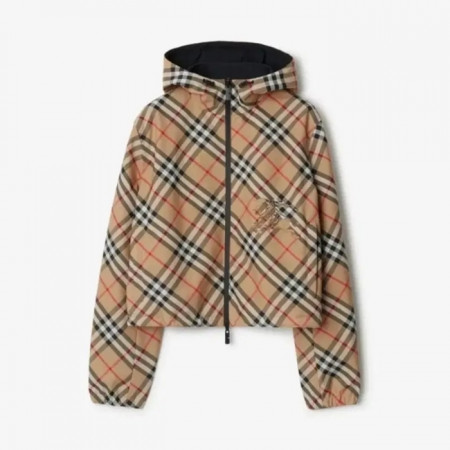 버*리   여성 크롭 리버서블 체크 재킷  -샌드-