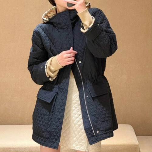 버*리   체크 후드 퀼팅 나일론 자켓