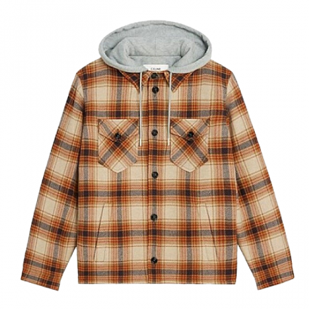 CELINE 플레이드 체크 울후디드 셔츠