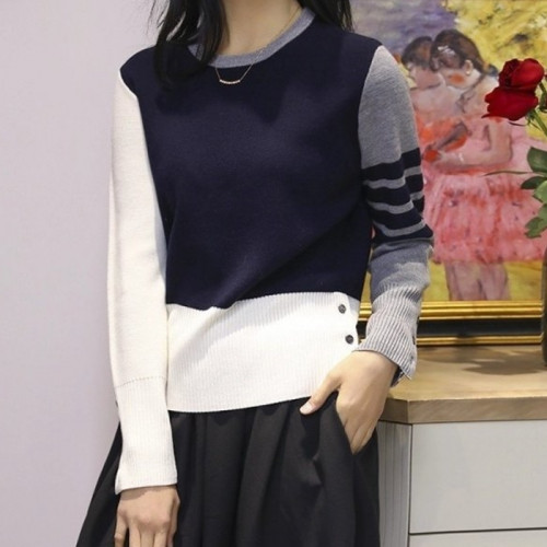 THOM BROW*E   톰 네이비 배색 니트 라운드  (9793)