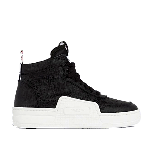 톰브*운 블랙 앤 화이트 페블 카프스킨 바스켓볼 하이탑 트레이너