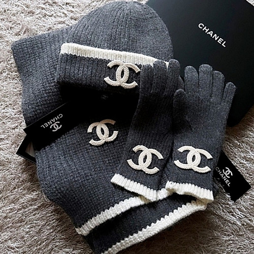 CHANEL 머플러&모자&장갑 3종 SET  - 그레이