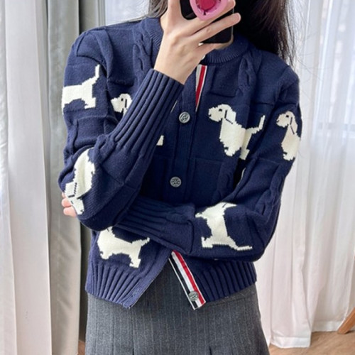 톰브*운   강아지 블록 울 가디건