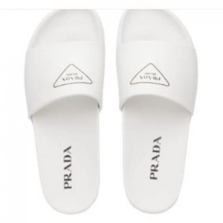 프라* 가죽 슬라이드 슬리퍼 - 화이트