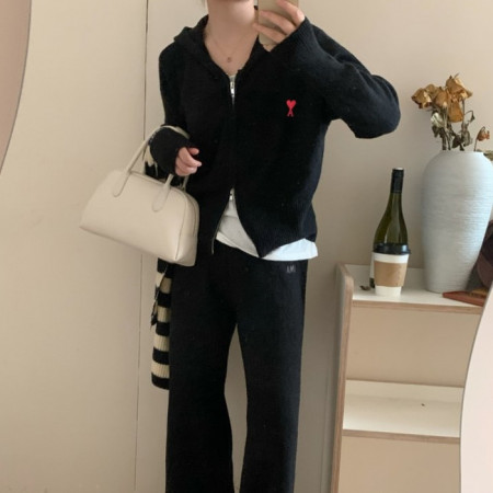 AMI 후드 집업 니트 셋업