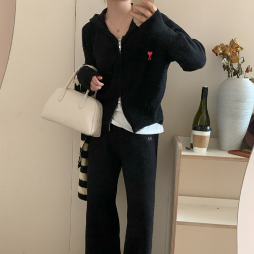 AMI 후드 집업 니트 셋업