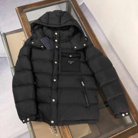 24fw 최고급 PRA*A   포켓 삼각로고 오리털 후드 패딩