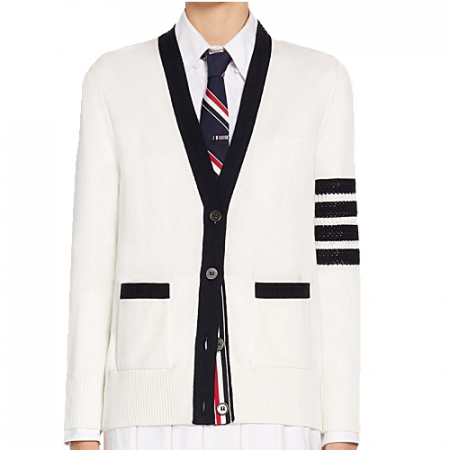 톰브라운 헥터 다이애그널 스트라이프 4-바 클래식 가디건 - 화이트