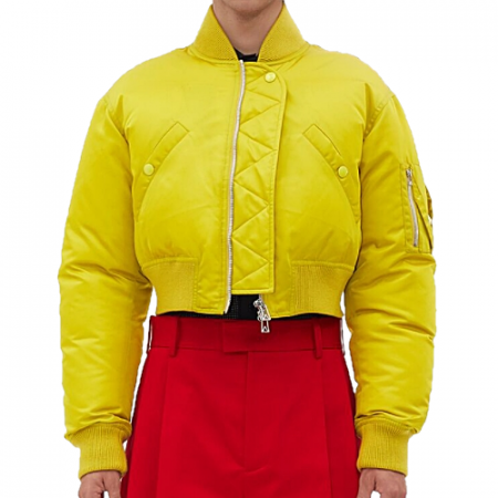 보테가베네타 BOTTEGA VENETA 크롭 패딩 자켓 - 애시드 옐로우
