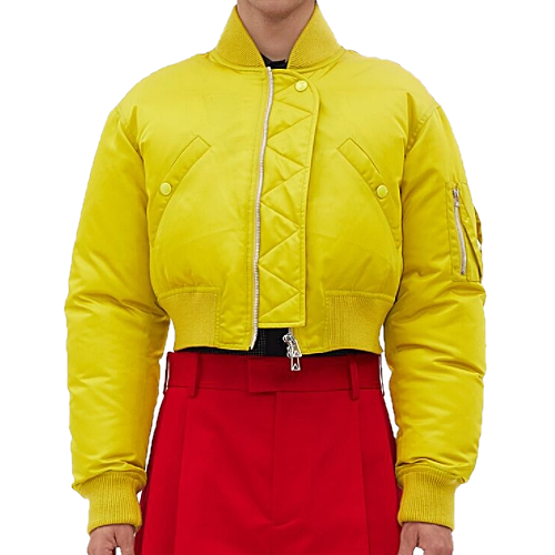 보테가베네타 BOTTEGA VENETA 크롭 패딩 자켓 - 애시드 옐로우