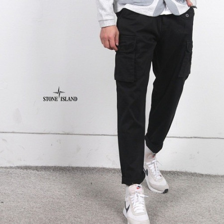 스톤 아일랜* 배기 히든원포켓 롤업팬츠 - 블랙