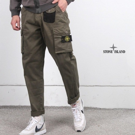 스톤 아일랜* 배기 히든원포켓 롤업팬츠 - 카키