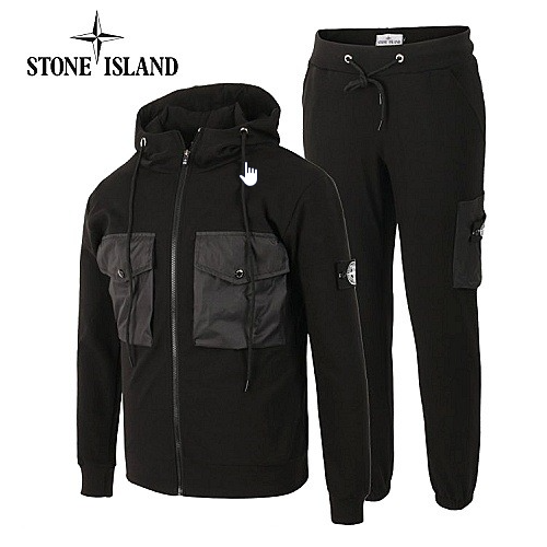 STONE ISLAND 더블 포켓 후드 집업 트레이닝 셋업