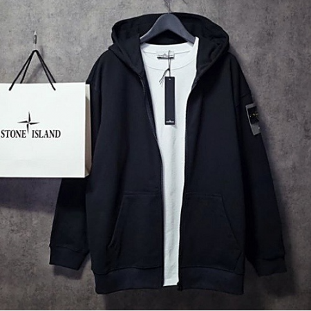 스톤아일*드 와펜패치 오버핏 워싱 후드집업