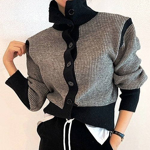 셀*느 터틀넥 배색 가디건