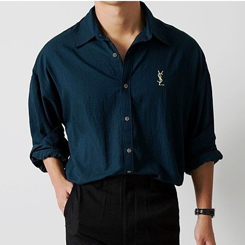 세인트 로랑 SAINT LAURENT 엠브로이드 실키드 셔츠