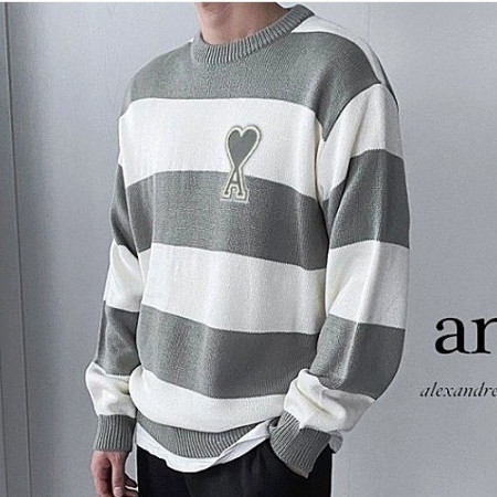 아미 AMI 빅하트 스트라이프 라운드 니트 (9color)