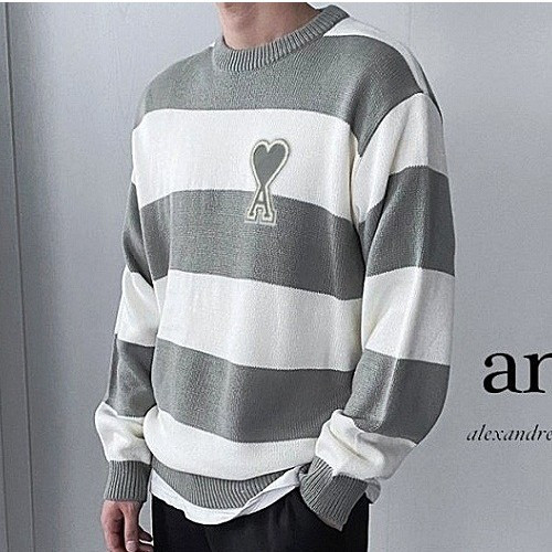 아미 AMI 빅하트 스트라이프 라운드 니트 (9color)