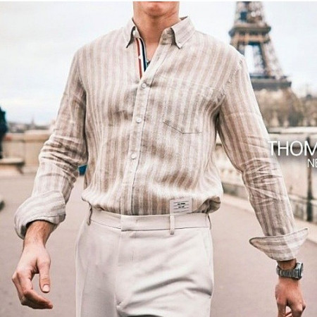 톰브*운 THOMBROWNE 이태리 스트라이프 린넨 셔츠 - 베이지