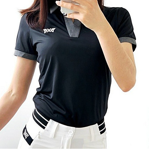 (국내배송) P*G GOLF 프리미엄 배색 브이 카라티셔츠