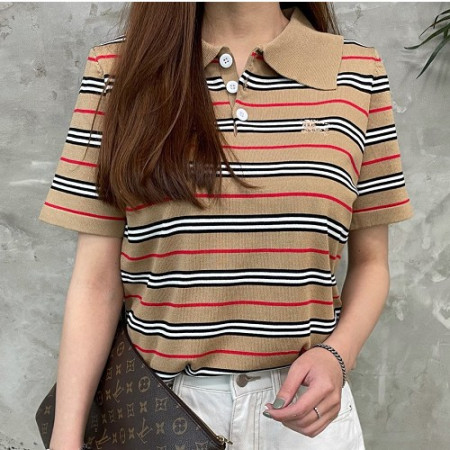 버*리 스트라이프 카라 니트